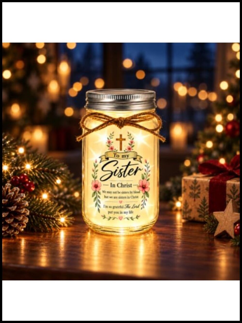 Mason Jar Light Sister in Christ Gift Faith Inspired Night Light